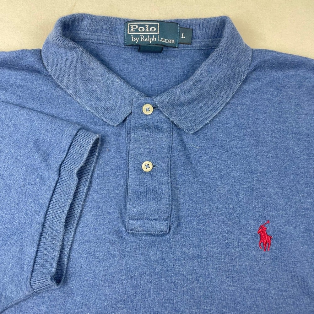 Polo Ralph Lauren Men Large Blue Heather Short Sleeve Cotton Polo Shirt Red Pony